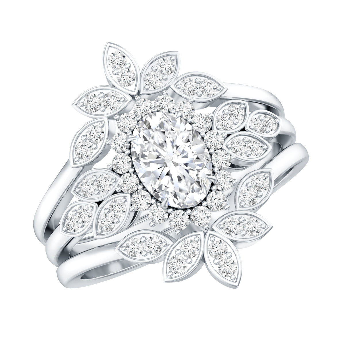Lab Grown Diamond Vintage Engagement Ring with 2 Wedding Bands
