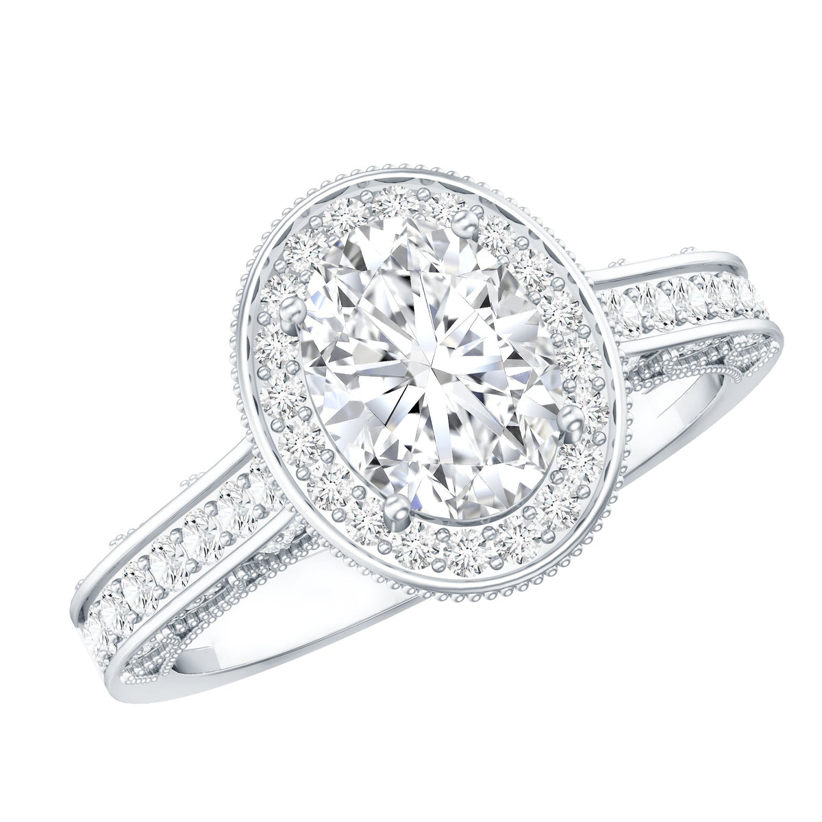 6X8 mm Oval Lab Grown Diamond Halo Engagement Ring