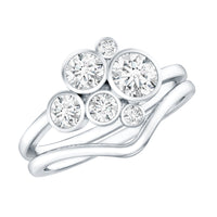Bezel Set Lab Created Diamond Cluster Wedding Ring Set