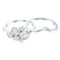 Bezel Set Lab Created Diamond Cluster Wedding Ring Set