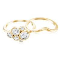 Bezel Set Lab Created Diamond Cluster Wedding Ring Set