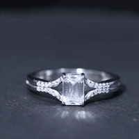 Emerald Cut Lab Diamond Engagement Ring With Split Shank Ring
