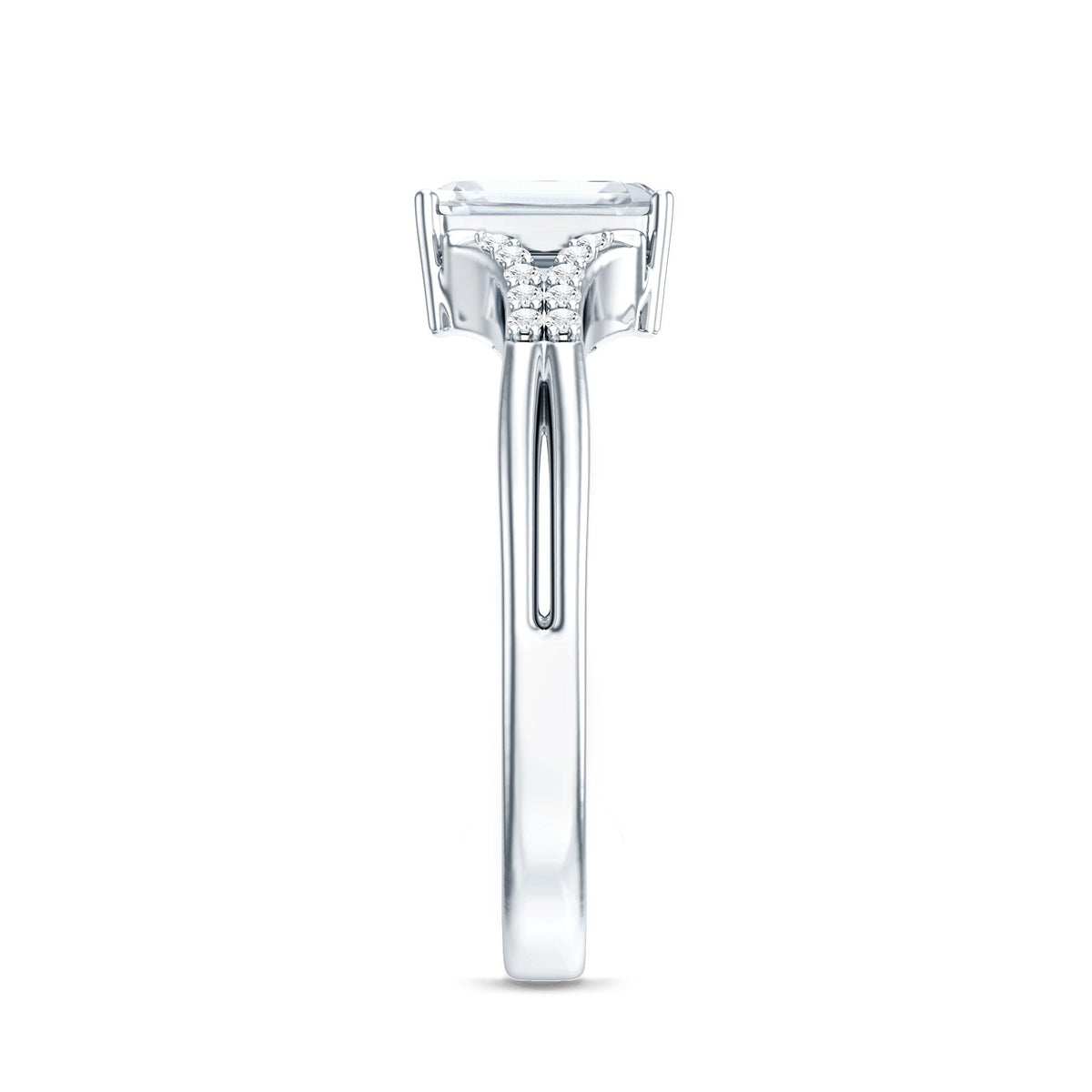 Emerald Cut Lab Diamond Engagement Ring With Split Shank Ring