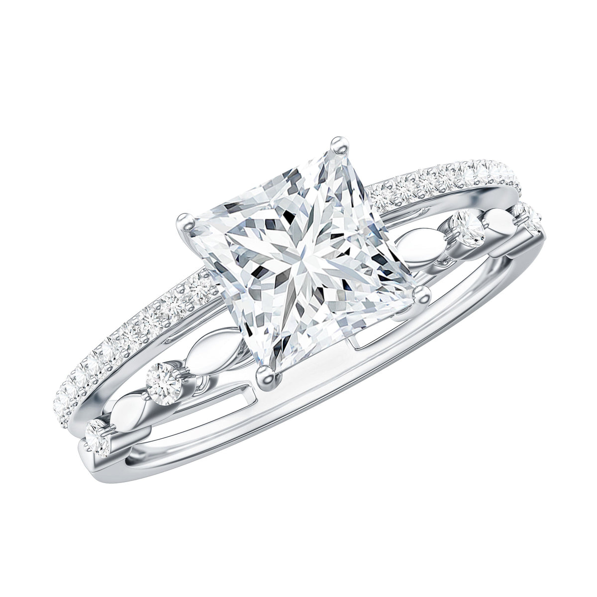Brilliant Cut Lab Grown Diamond Solitaire Double Band Ring for Women