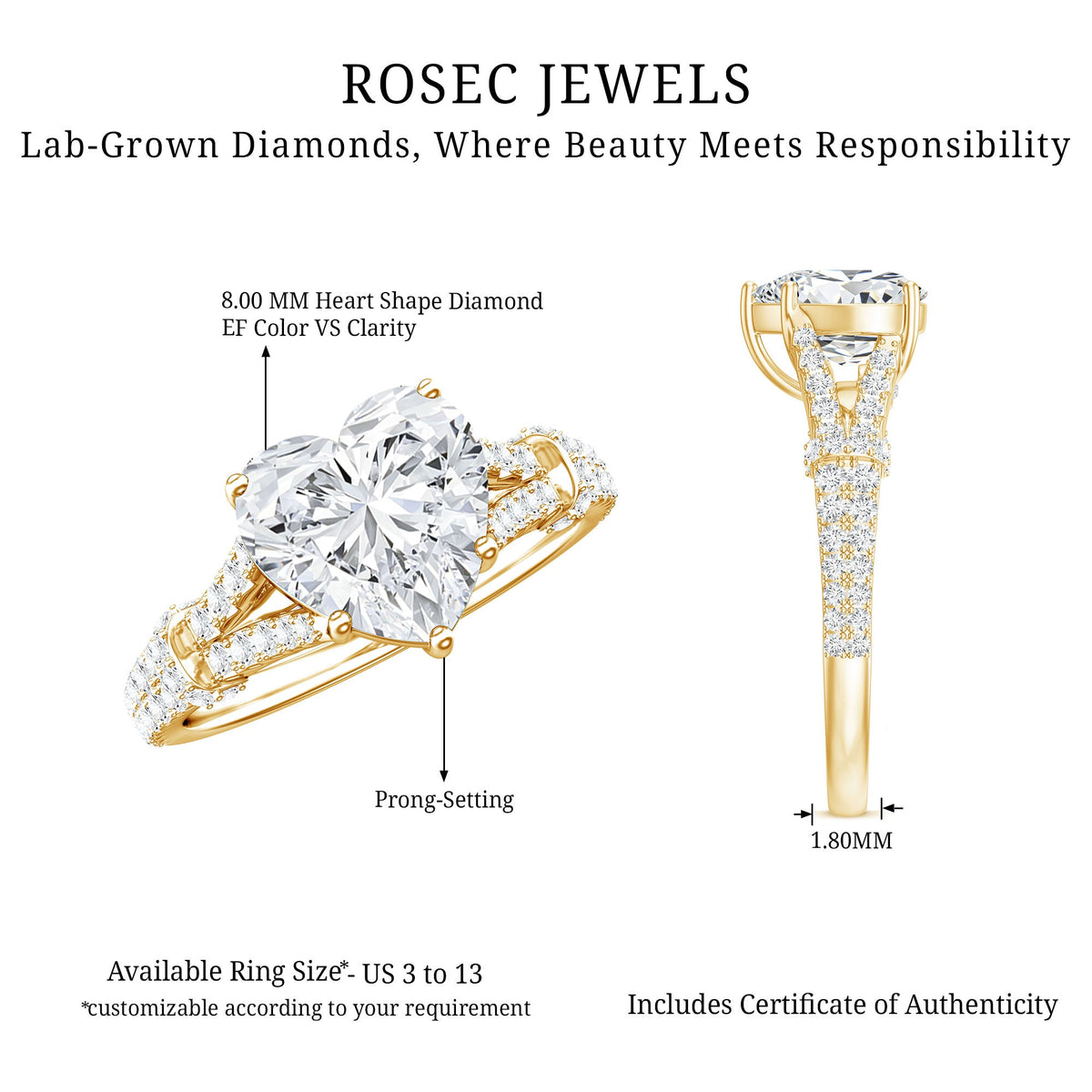 8 mm Lab Grown Diamond Heart Shape Engagement Ring