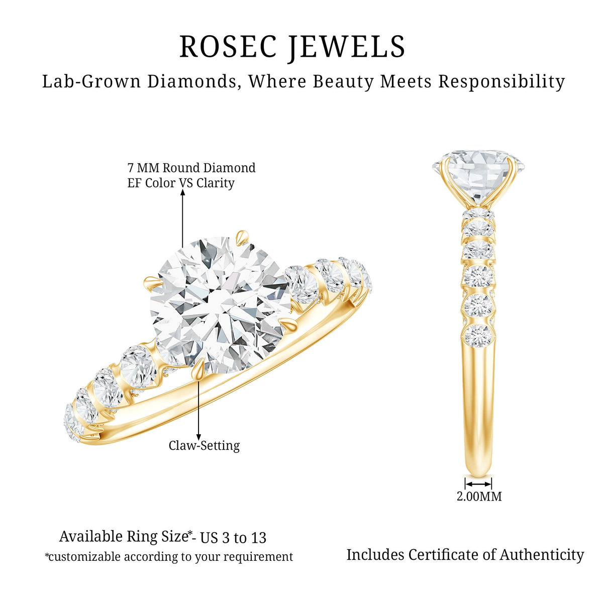 Certified 7 MM Lab Grown Diamond Solitaire Engagement Ring