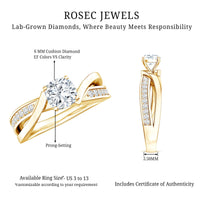 Cushion Cut Diamond Infinity Solitaire Ring with Side Stones