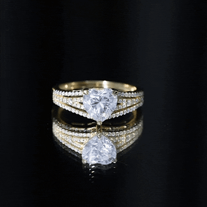 Yellow gold 2 carat lab-created diamond heart engagement ring by Rosec Jewels featuring a sparkling heart-shaped diamond.