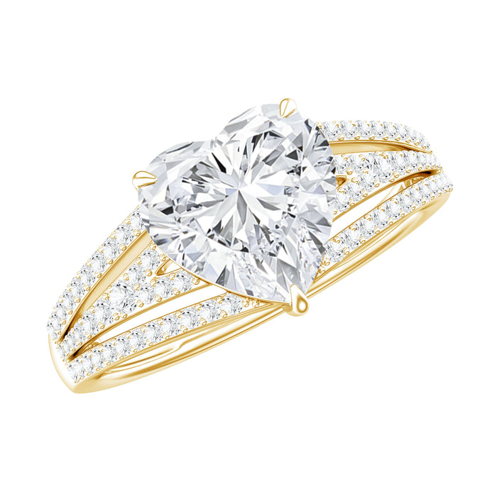Lab created diamond heart engagement ring with 2 carats, featuring a sparkling central diamond and elegant band by Rosec Jewels.