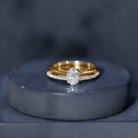 0.75 Carat Oval Cut Diamond Solitaire Double Band Engagement Ring For Her
