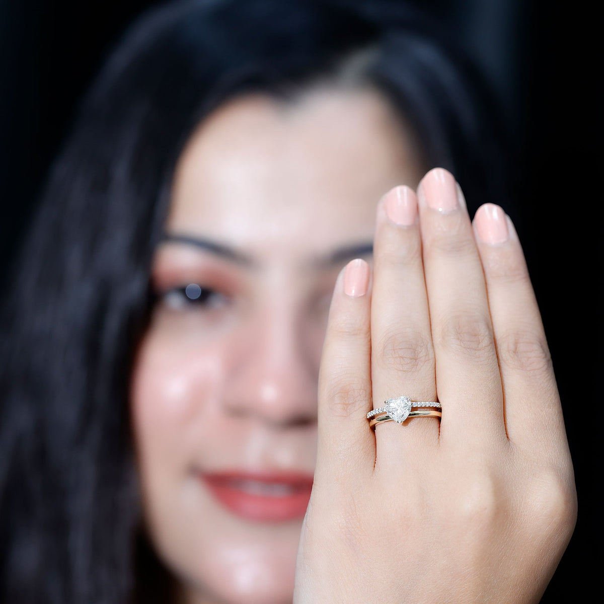 7 MM Heart Shape Lab Grown Diamond Double Band Solitaire Ring
