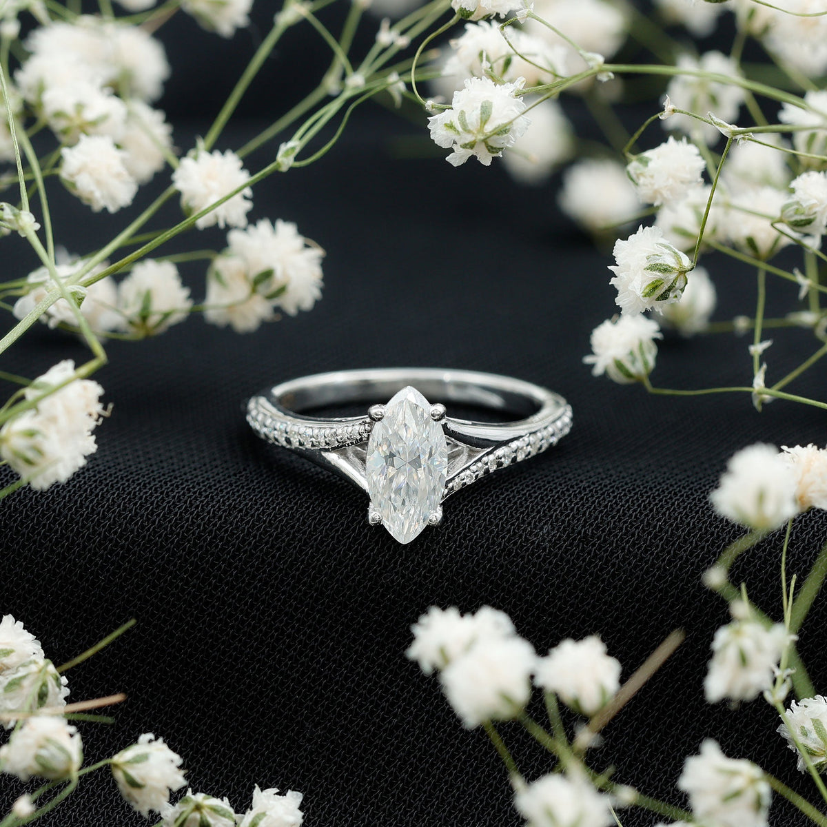 Brilliant Cut Lab Grown Diamond Marquise Engagement Ring with Split Shank