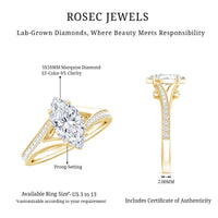 Brilliant Cut Lab Grown Diamond Marquise Engagement Ring with Split Shank