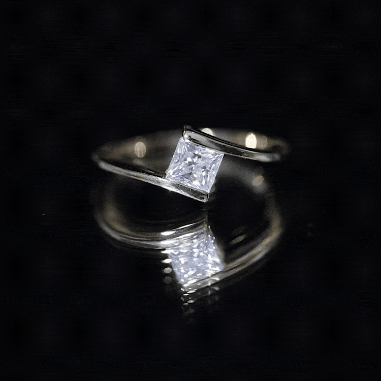 Yellow gold princess cut lab-grown diamond ring with tension setting by Rosec Jewels, showcasing a sparkling 5 mm center stone.
