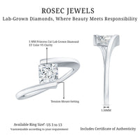 5 mm Princess Cut Lab Grown Diamond Ring With Tension Setting