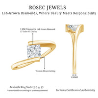5 mm Princess Cut Lab Grown Diamond Ring With Tension Setting