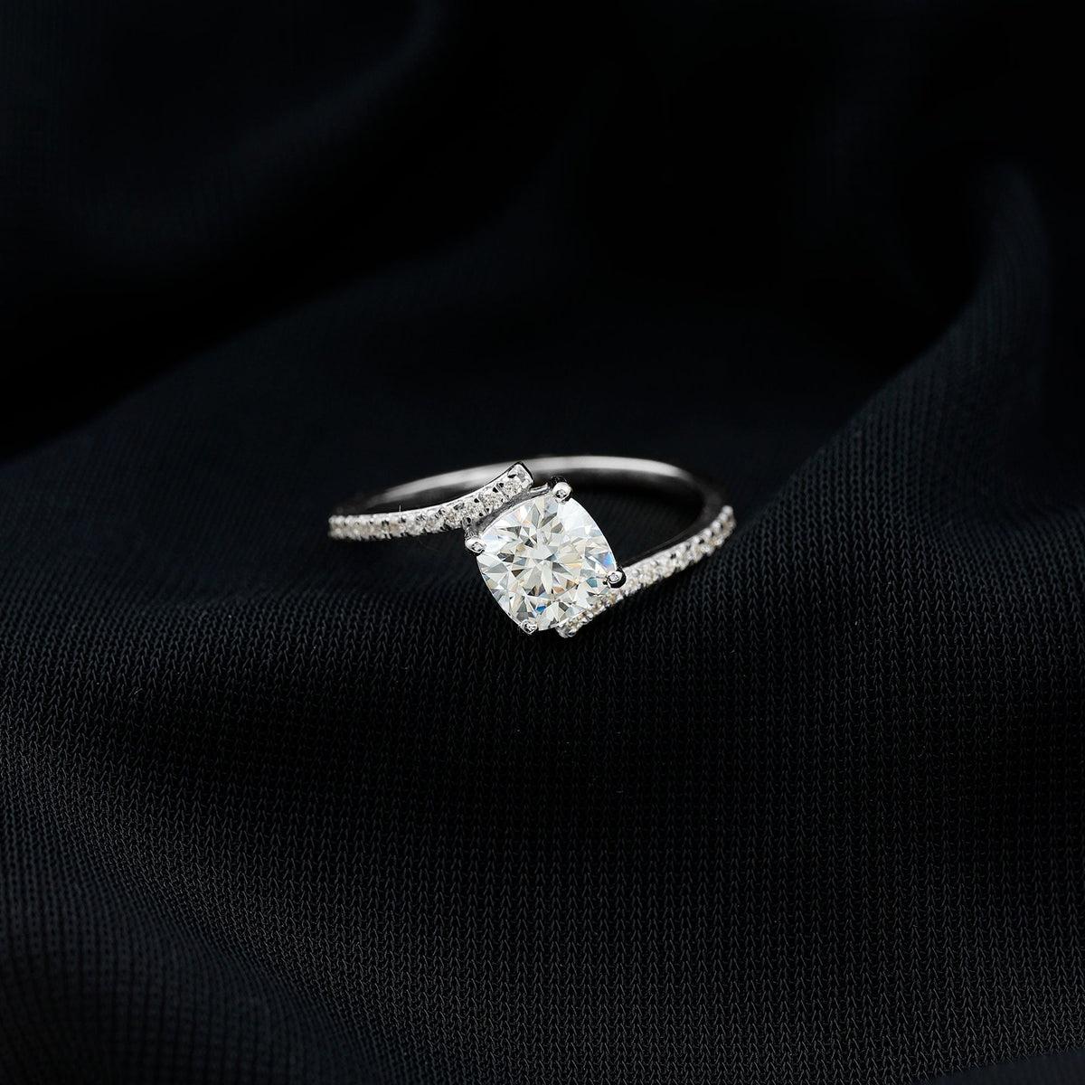 Lab Diamond Engagement Bypass Cushion Engagement Ring