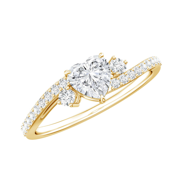 Rosec Jewels 1.5 carat heart-shaped lab-grown diamond engagement ring with bypass shank, featuring sparkling diamonds and elegant design.