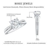 Lab Grown Diamond Engraved Solitaire Engagement Ring in Claw Set