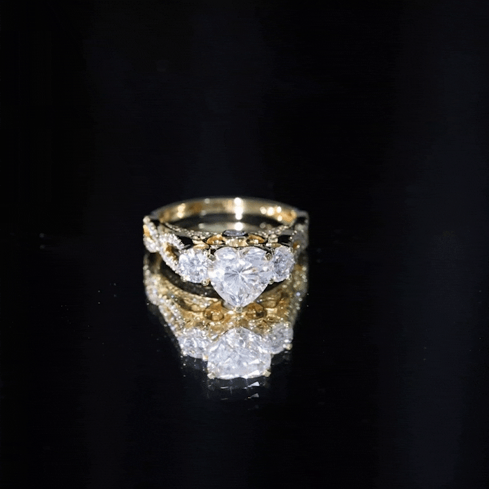 Yellow gold heart-shaped lab-grown diamond engagement ring by Rosec Jewels with a 7 mm certified diamond centerpiece.