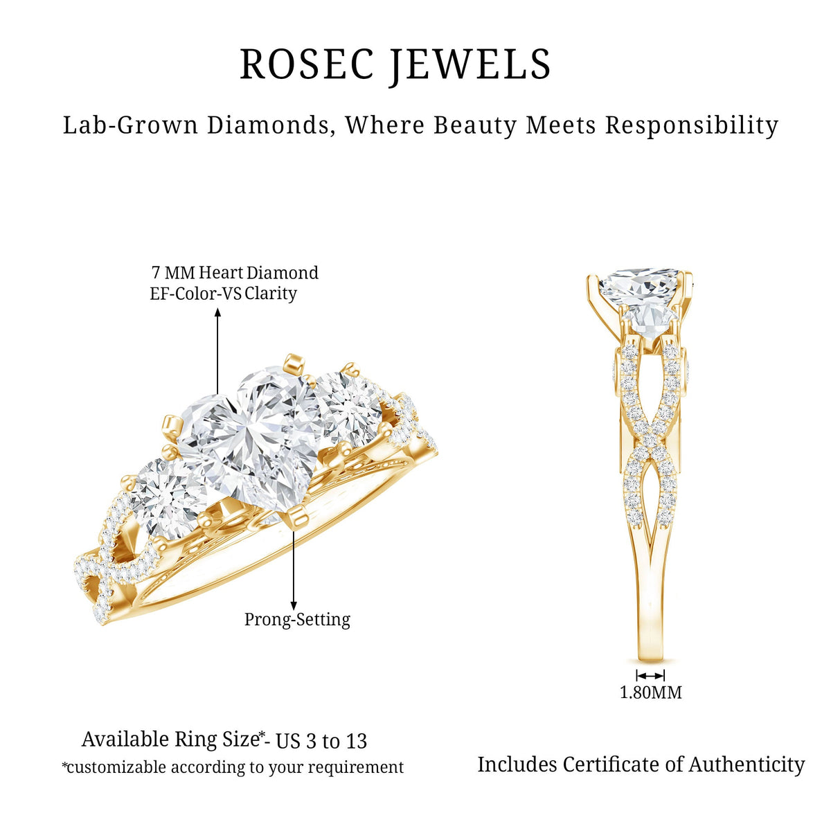 Certified 7 MM Lab Grown Diamond Heart Shaped Engagement Ring