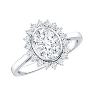 Oval Cut Lab Grown Diamond Halo Engagement Ring in Bezel Setting