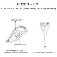 Certified 0.98 Carat Lab Created Diamond Round Engagement Ring in Tension Setting