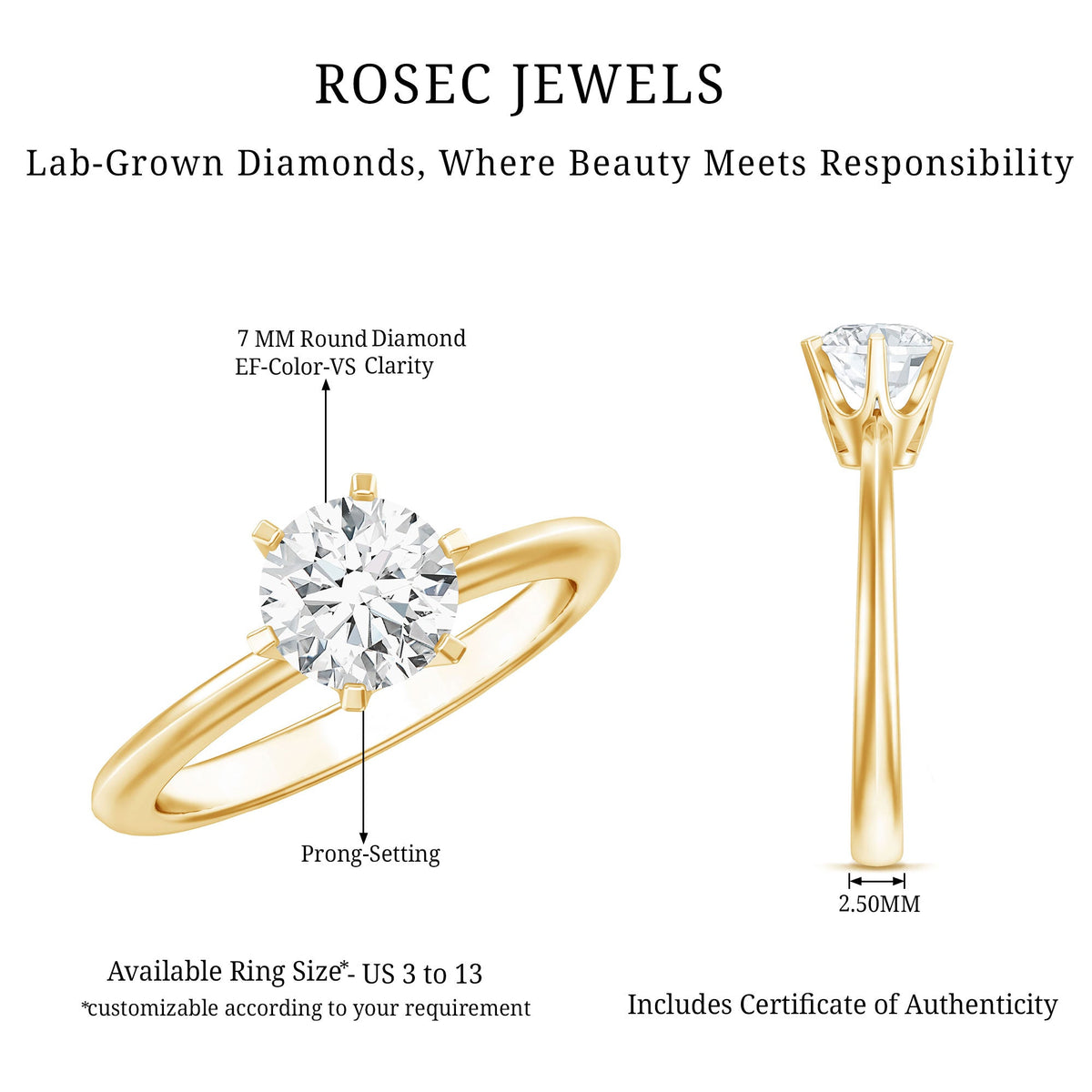Brilliant Cut Lab Grown Diamond Solitaire Engagement Ring With 6 Prongs