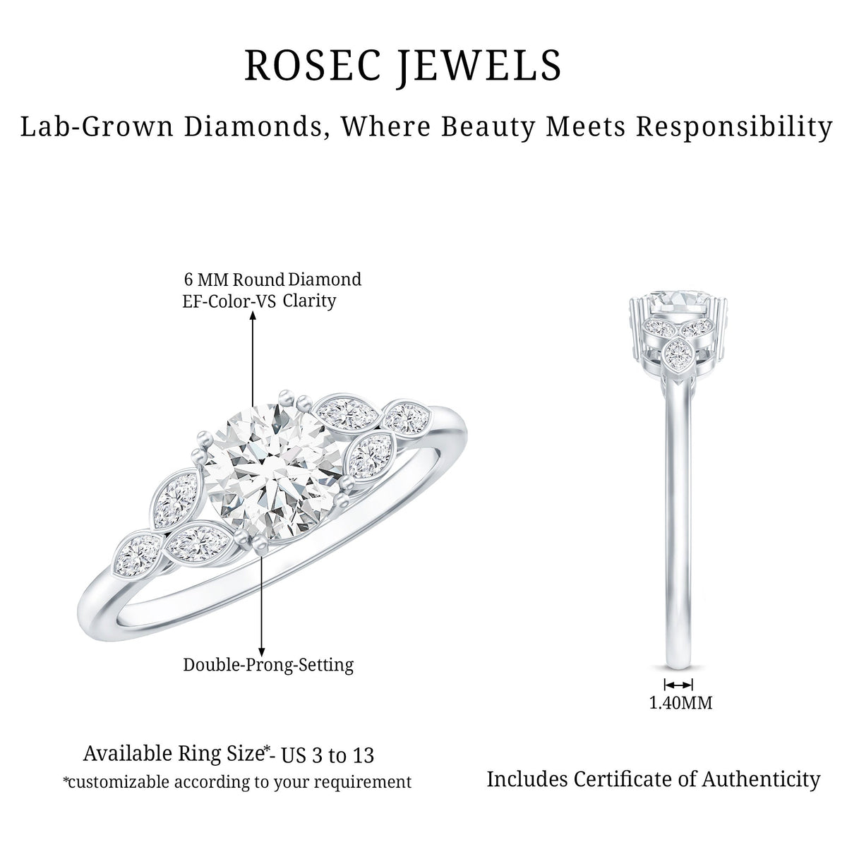 Certified 6 MM Round Diamond Promise Engagement Ring For Her