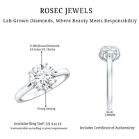 Lab Grown Diamond 8mm Round Engagement Ring With Certificate
