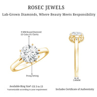 Lab Grown Diamond 8mm Round Engagement Ring With Certificate