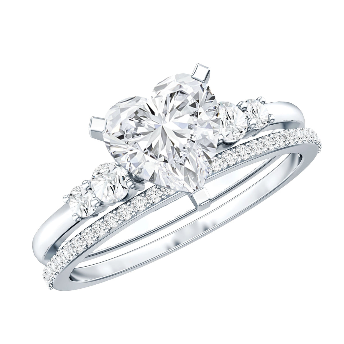 Certified Lab Grown Diamond 7MM Heart Bridal Ring Set