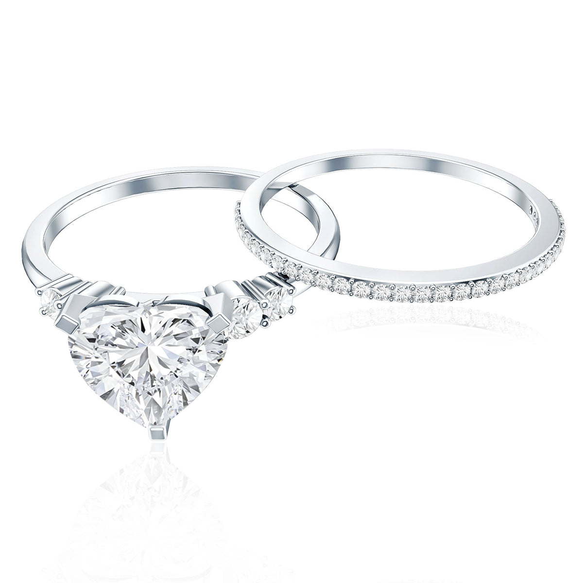 Certified Lab Grown Diamond 7MM Heart Bridal Ring Set