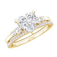 Certified Lab Grown Diamond 7MM Heart Bridal Ring Set
