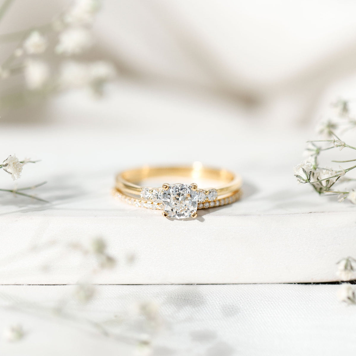 Lab Grown Diamond 6 MM Cushion Engagement Ring with Wedding band