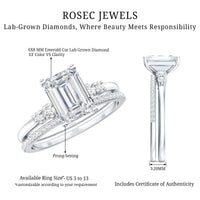 Certified Lab Grown Diamond 6X8MM Emerald Cut Engagement Ring with Band