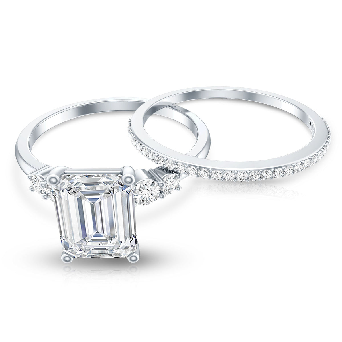 Certified Lab Grown Diamond 6X8MM Emerald Cut Engagement Ring with Band