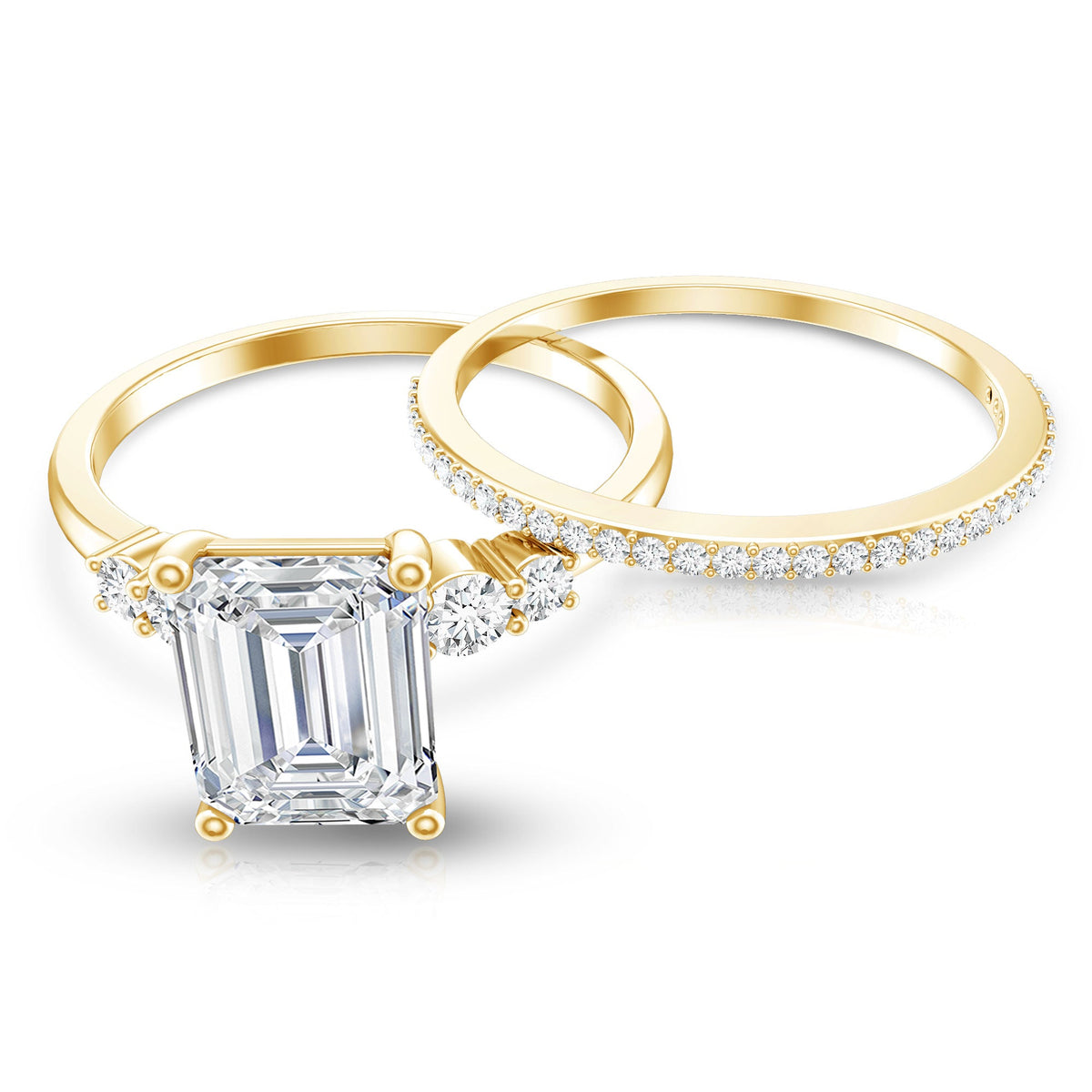Certified Lab Grown Diamond 6X8MM Emerald Cut Engagement Ring with Band