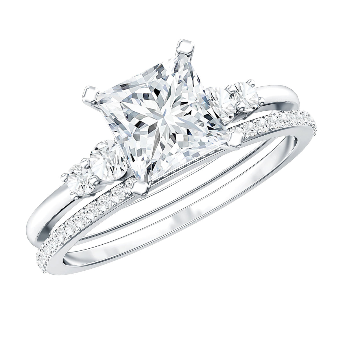 Lab Grown Diamond 6 MM Princess Cut Engagement Ring With Enhancer