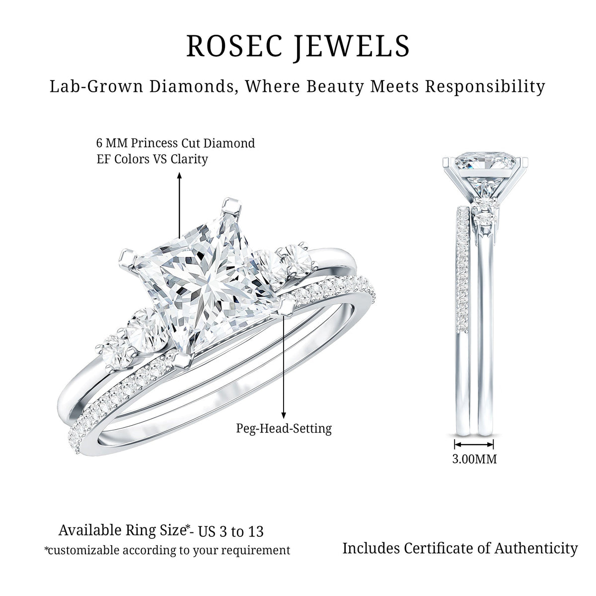 Lab Grown Diamond 6 MM Princess Cut Engagement Ring With Enhancer