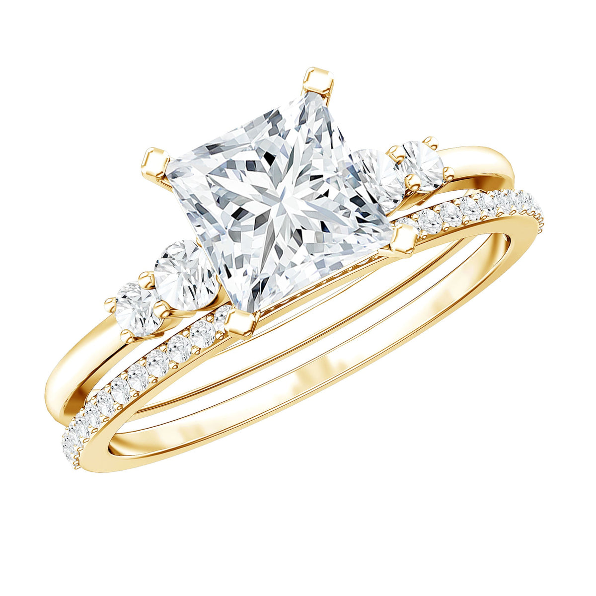 Lab Grown Diamond 6 MM Princess Cut Engagement Ring With Enhancer
