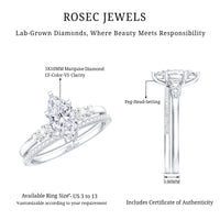 Lab Grown Diamond 1 Carat Marquise Engagement Ring with Wedding Band