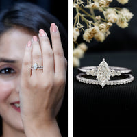 Lab Grown Diamond 1 Carat Marquise Engagement Ring with Wedding Band
