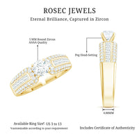 Rosec Jewels 0.5 carat cubic zirconia statement engagement ring with a sparkling central stone and intricate band design.