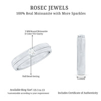 Bezel Set Round Moissanite Mens Wedding Band Ring