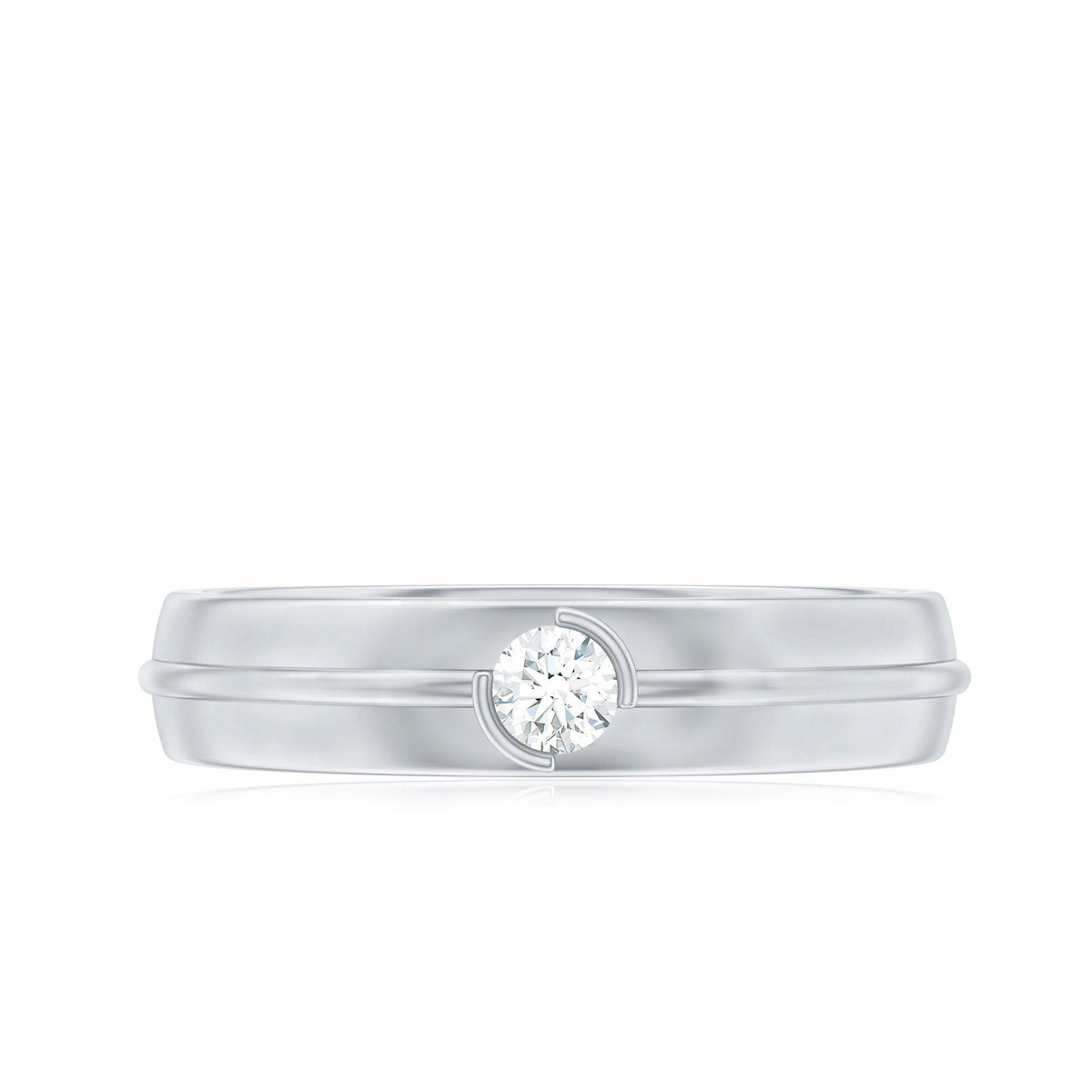 Bezel Set Round Moissanite Mens Wedding Band Ring