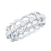 Silver moissanite eternity wedding ring for women with sparkling stones, by Rosec Jewels, showcasing a continuous gemstone band.