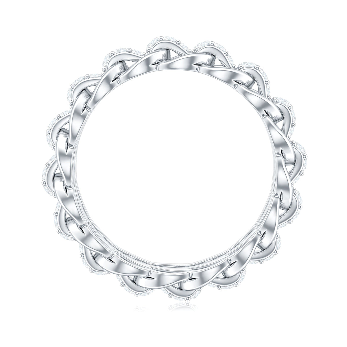 Certified Moissanite eternity wedding band for women featuring sparkling stones set in a elegant Rosec Jewels ring design.