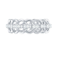 Certified Moissanite eternity wedding band for women with sparkling stones, crafted by Rosec Jewels, shown on a white background.