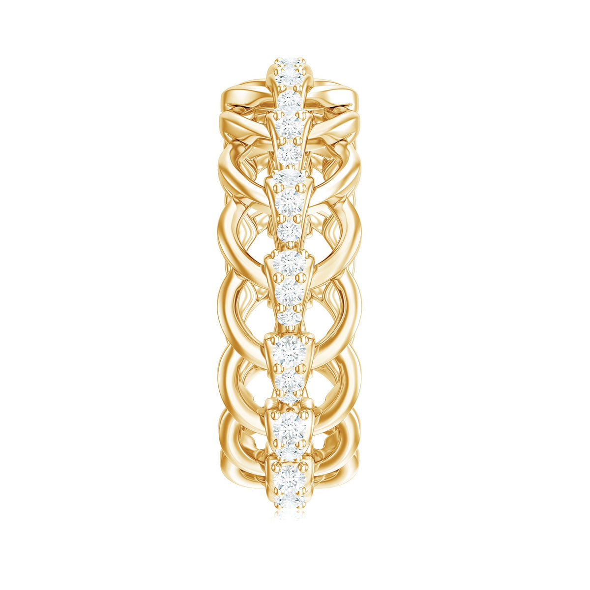Rosec Jewels certified moissanite eternity wedding band for women, featuring a continuous row of sparkling gemstones on a sleek ring.